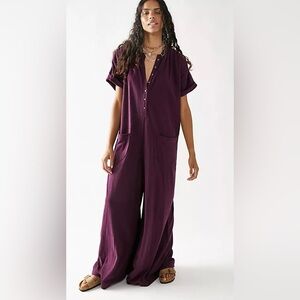 Free People Wide Leg Oversized Cotton Jumper Purple Size XS